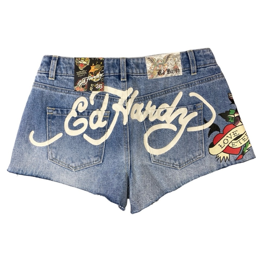 Ed Hardy LOVE ETERNAL DENIM SHORTS Size 26 NWT